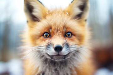 Obraz premium close-up of fox胢s face with snowflakes on fur