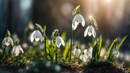 fabulous snowdrop flower close up blooming - obrazy, fototapety, plakaty