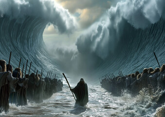 Divine Passage: Moses and the Miraculous Parting of the Red Sea - obrazy, fototapety, plakaty