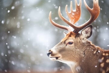 Fototapeta premium snowflakes settling on the fine fur of deer