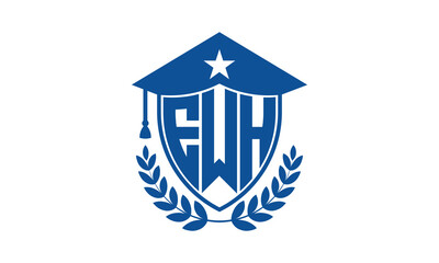 EWH three letter iconic academic logo design vector template. monogram, abstract, school, college, university, graduation cap symbol logo, shield, model, institute, educational, coaching canter, tech