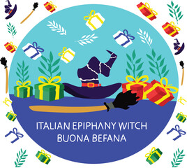 ITALIAN EPIPHANY WITCH BUONA BEFANA HAPPY EPIPHANY DAY vector illustration
