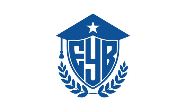 EYB three letter iconic academic logo design vector template. monogram, abstract, school, college, university, graduation cap symbol logo, shield, model, institute, educational, coaching canter, tech