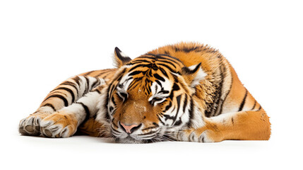 Obraz premium Tiger sleeping Isolated on white background