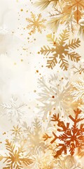 vertical minimal Christmas Background, Festive design, sparkling lights golden and white snowflakes. Poster, banner, greeting card