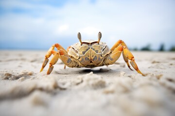 crab standing still, camouflaged against sand patterns