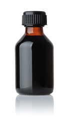 Front view of dark medicine bottle