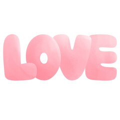 Cute LOVE alphabet words pink watercolour hand drawing