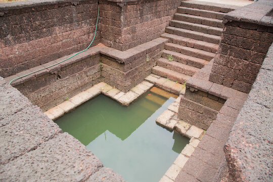 Kshetra Panchnadi, Dapoli, Ratnagiri, Maharashtra, India. March 20, 2022. Beautifully designed stepwell, Sapteshwar Temple.