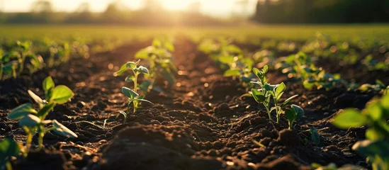 Foto auf Acrylglas Soybean seedlings in field rows © AkuAku