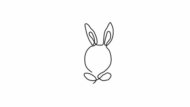 Continuous one line drawing of the Easter bunny. Cute silhouette of a bunny with ears in a simple linear style. Minimal linear video.