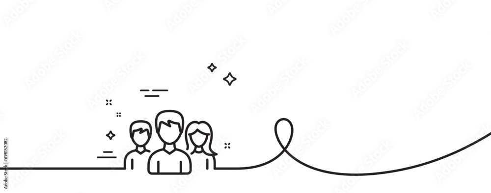 Poster group line icon. continuous one line with curl. users or teamwork sign. male and female person silho