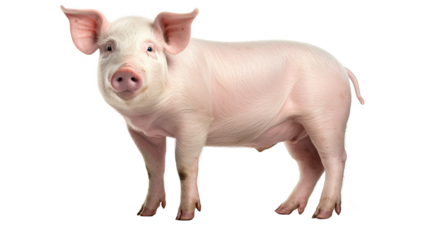 Pig standing side view. Isolated on white background