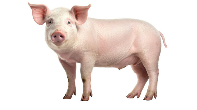Pig standing side view. Isolated on white background