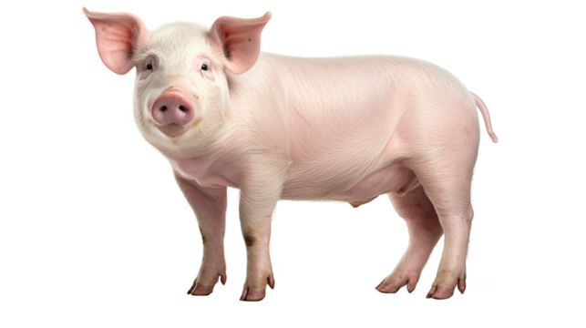Pig standing side view. Isolated on white background