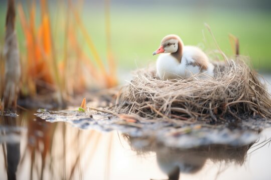 Focused Shot Of A Goose Nest In A Marshland Setting