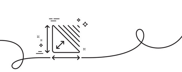 Triangle area line icon. Continuous one line with curl. Plan dimension sign. Territory measurement symbol. Triangle area single outline ribbon. Loop curve pattern. Vector