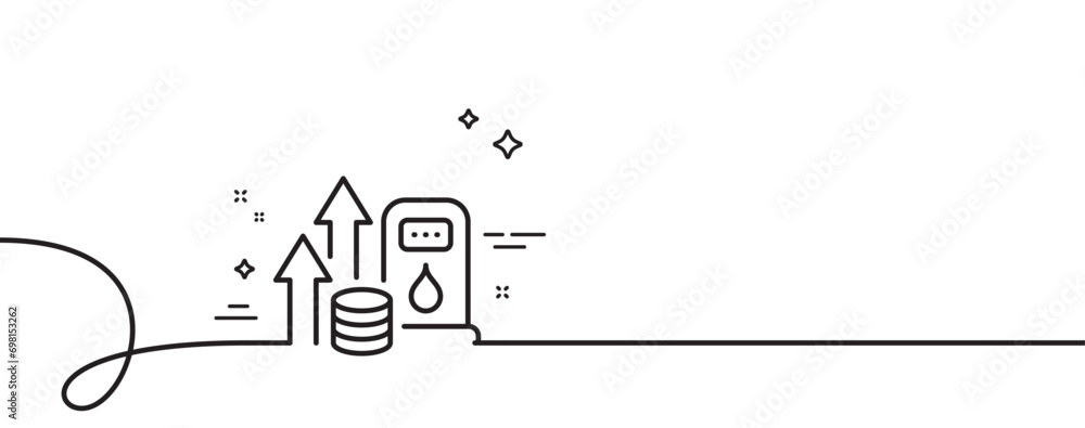 Poster fuel prices line icon. continuous one line with curl. petrol price sign. diesel rate symbol. fuel pr