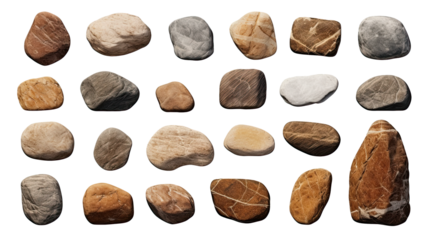 Set of rock stones. Isolated on transparent background