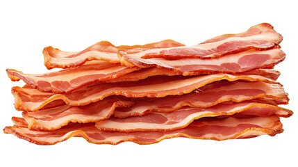 Top view Strip of fried bacon. Isolated on transparent background
