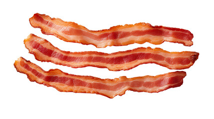 Top view Strip of fried bacon. Isolated on transparent background
