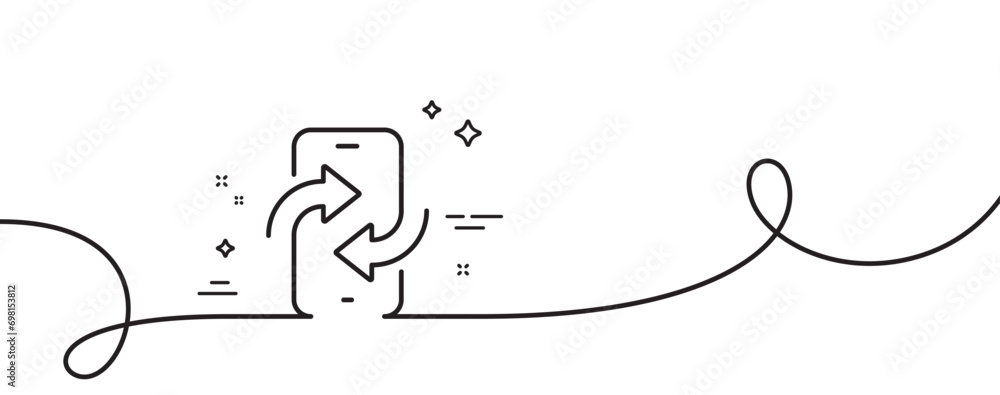 Poster phone transfer line icon. continuous one line with curl. smartphone app sign. cellphone mobile devic