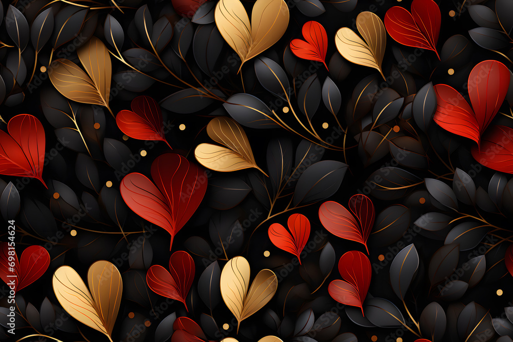 Wall mural Seamless festive design pattern for valentine's day with flowers and floral elements. Floral wrapper or background for holiday card.