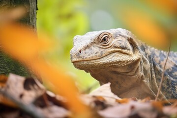 Fototapeta premium monitor lizard camouflaged among tree foliage