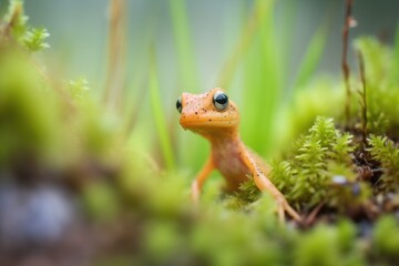 Fototapeta premium red-spotted newt among green moss