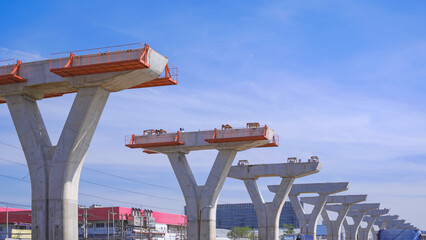 Row of large Concrete Columns Structure of Flyover Expressway on highway in under Construction...