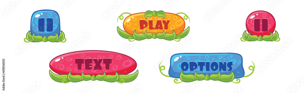 Poster colorful button as mobile game design elements vector set