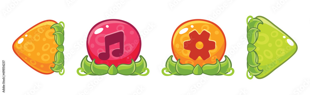 Poster colorful button as mobile game design elements vector set