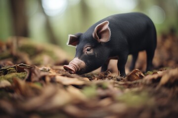 black pig searching for truffles