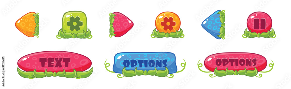 Poster colorful button as mobile game design elements vector set