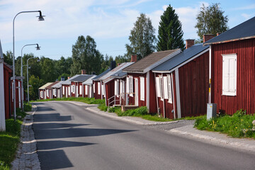 Fototapeta na wymiar Old red houses in northen Sweden
