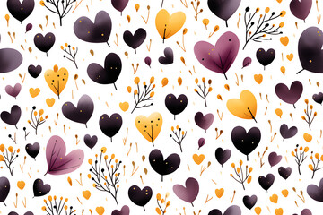 Seamless festive design pattern for valentine's day with hearts and floral elements. Delicate theme with heart for wrapper or background for card.