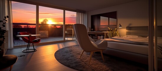 hotel room space at sunset