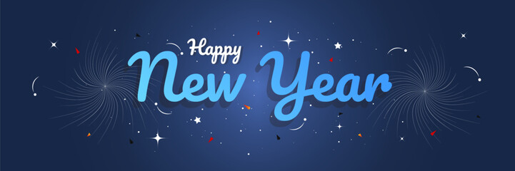 Happy new year handwriting lettering text concept firework sparkle element blue background