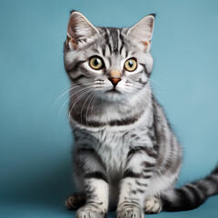 Naklejka na ściany i meble Young cute beautiful cat. One color background. Awesome eye and body color. Generative AI