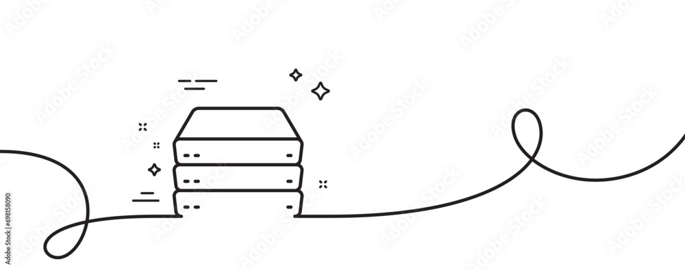 Poster servers line icon. continuous one line with curl. pc component sign. big data storage symbol. server