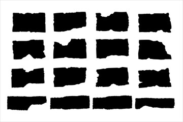Jagged, ripped rectangles. Set of vector icons. Isolated black silhouettes of torn paper pieces