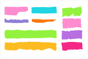 Set of vector stickers with jagged edges. Mlticolored torn paper pieces for collage, banners etc.