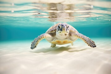 Obraz premium sea turtle in clear lagoon with sandy white bottom