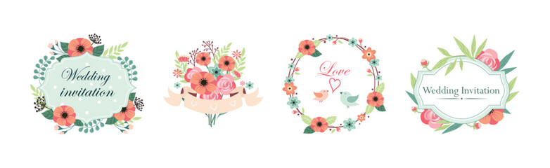Wedding Greeting Floral Element and Composition Vector Set