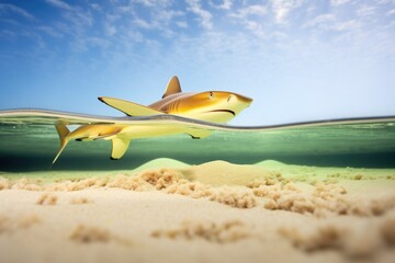 lemon shark gliding over sandy sea floor