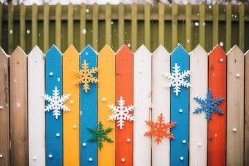 snowflakes on wooden fence