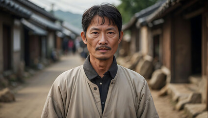 Portrait of a Korean man in a Korean village