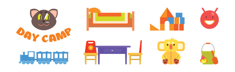 Kindergarten Preschool and Nursery Object and Toy Vector Set