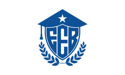 EEB three letter iconic academic logo design vector template. monogram, abstract, school, college, university, graduation cap symbol logo, shield, model, institute, educational, coaching canter, tech