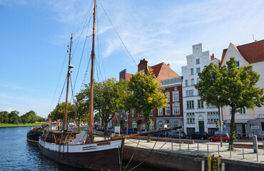 Old boats on the canal in Lubeck